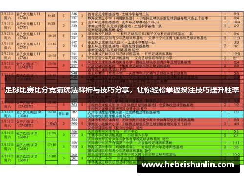 足球比赛比分竞猜玩法解析与技巧分享，让你轻松掌握投注技巧提升胜率